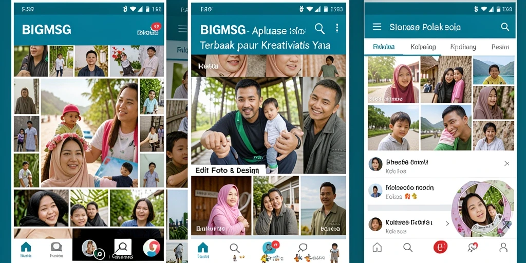 Antarmuka <strong>BIGMSG</strong> yang intuitif dan fungsi kolase foto yang menarik.