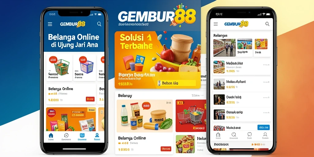 Tampilan antarmuka aplikasi GEMBUR88 untuk belanja online.