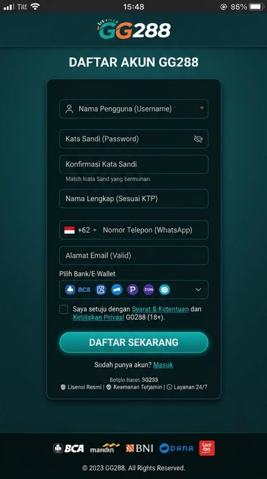 Tampilan halaman daftar gg288